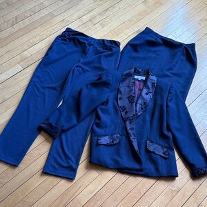 Vintage three piece Elegant Navy Blue Pantsuit for Women